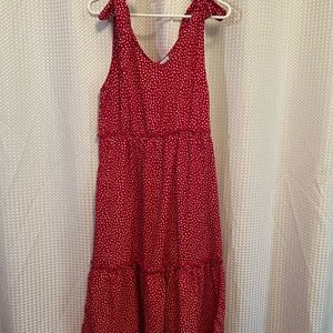 Red and White Polka Dot V-Neck Sleeveless Dress